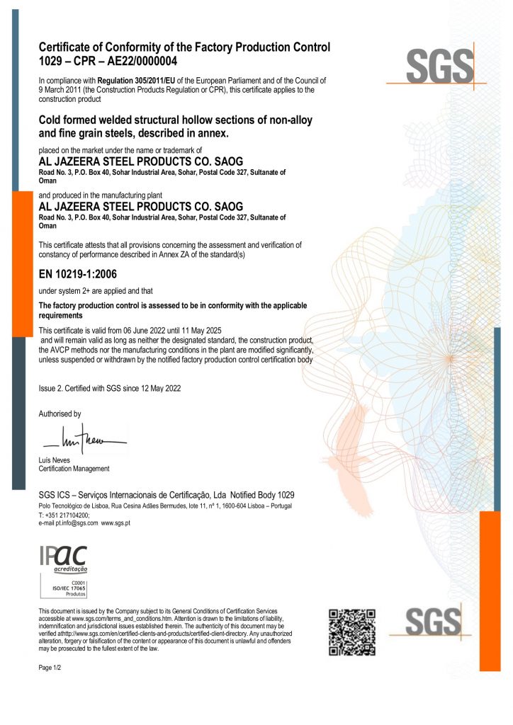 Certifications – Jazeera Steel